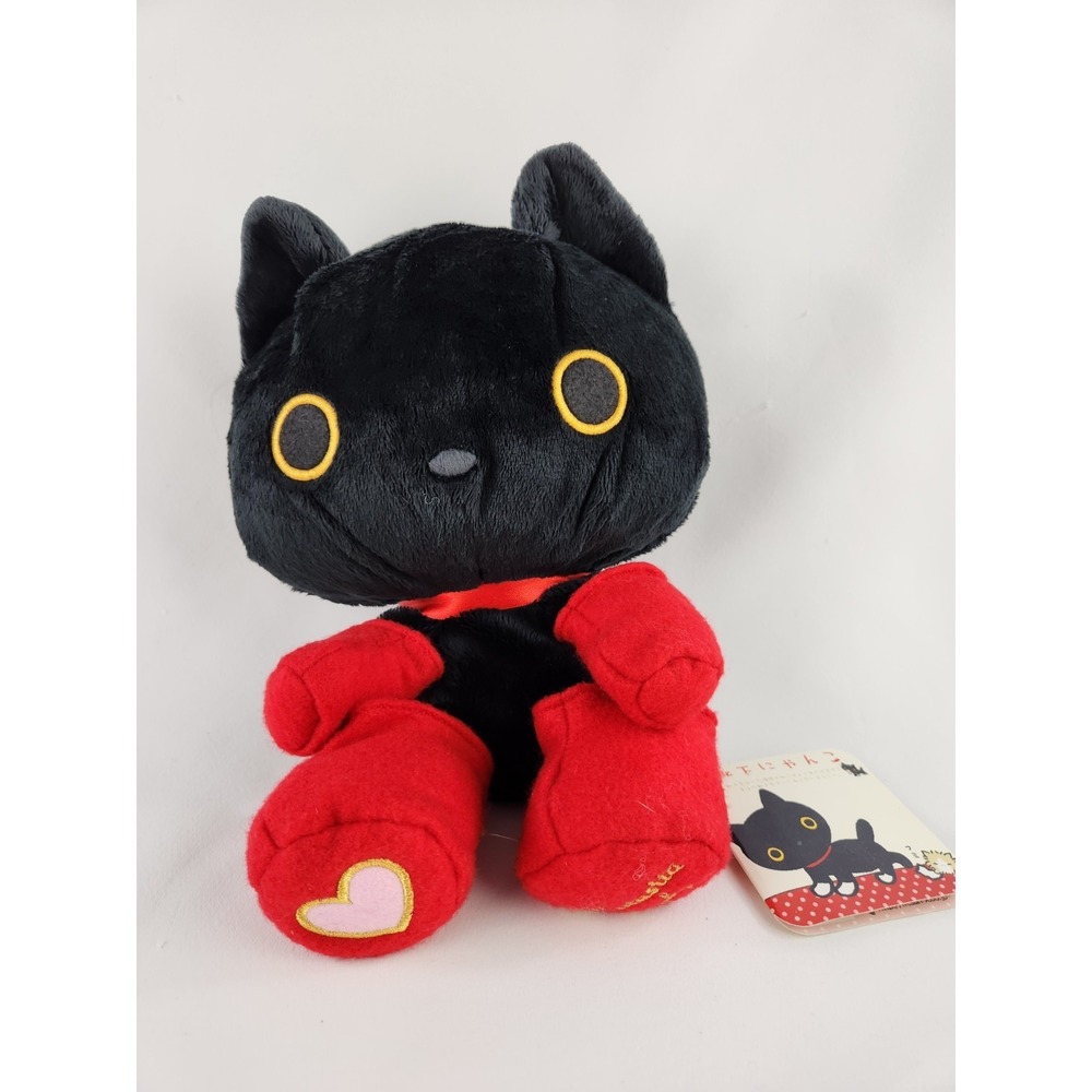 Tags San-X Kutusita Nyanko Black Cat Red Socks‎ Beanie Plush Doll Toy Japan 12"